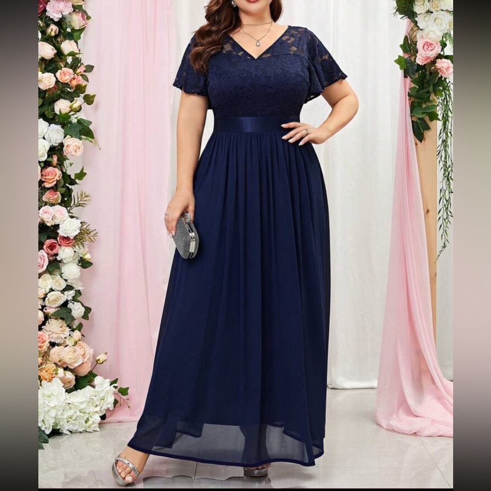 Luxe butterfly sleeve lace party formal dress gown - Picture 2 of 6